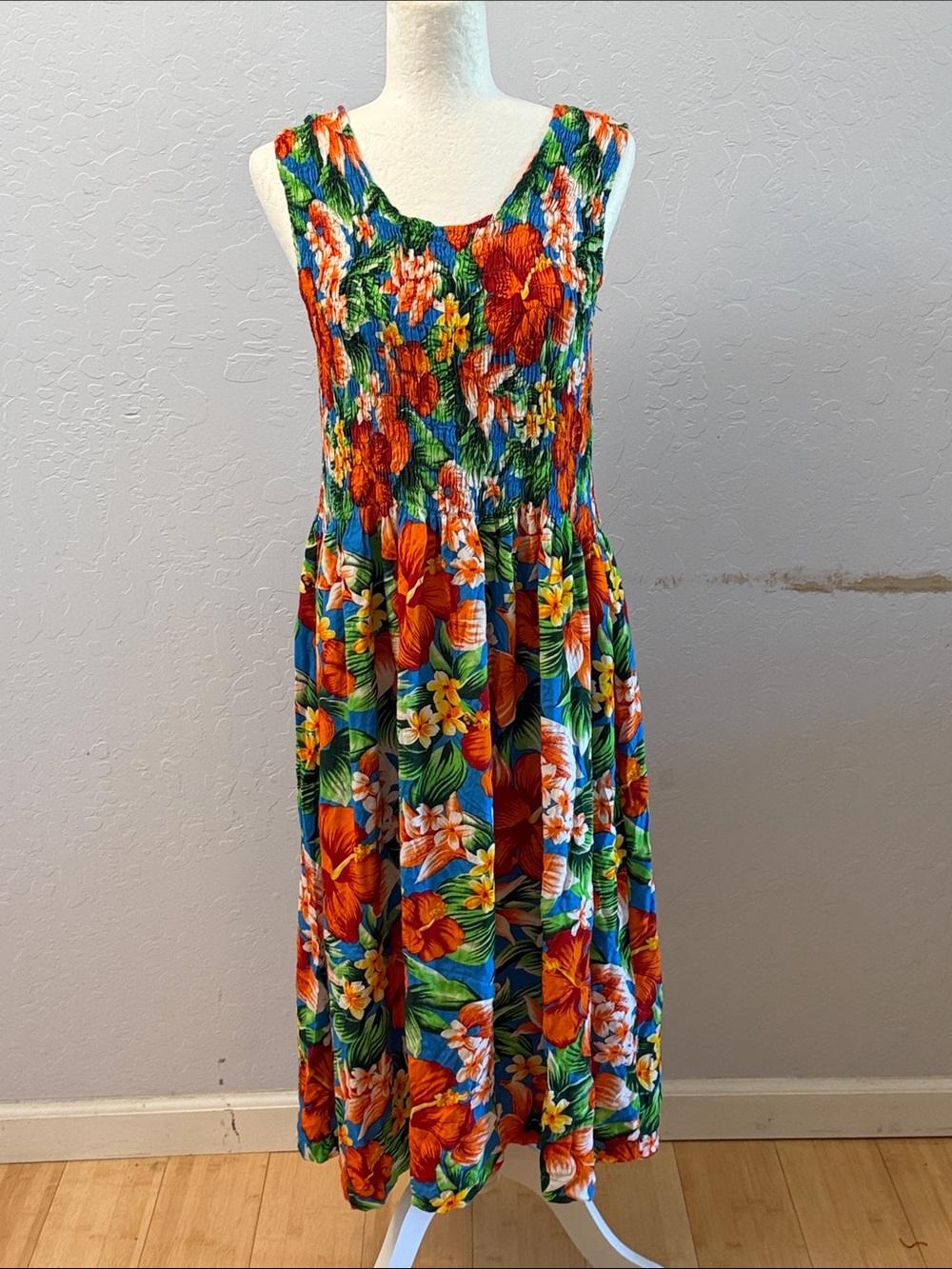 Tropical Floral Midi Dress - Green & Orange